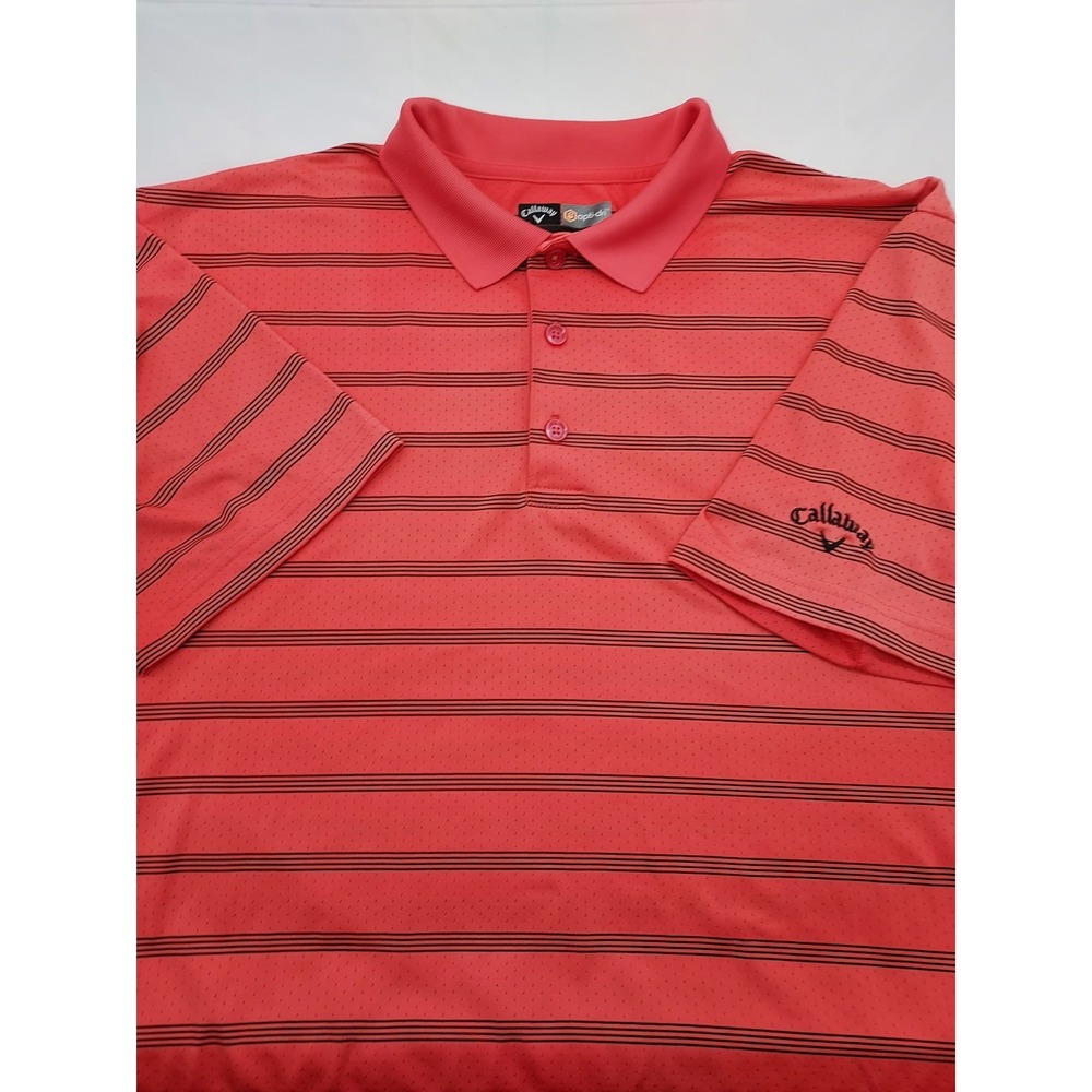 CALLAWAY SHORT SLEEVE GOLF POLO SHIRT Men's‎ Large CORAL with Black Stripes